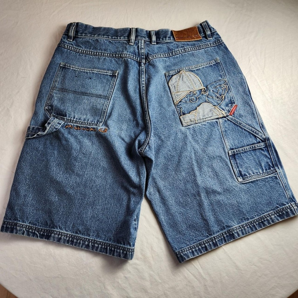 Platinum Goodbody Mens Blue Denim Carpenter Shorts Jorts Baggy Skater Y2K 38